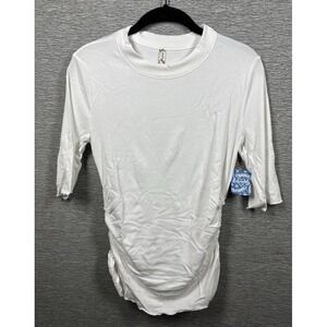 NEW Intimately Free People Ribbed Talk To Me Ruched Shirt Top White Size M